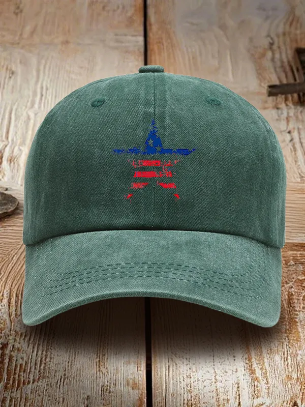 Star Stripe Print Washed Baseball Cap