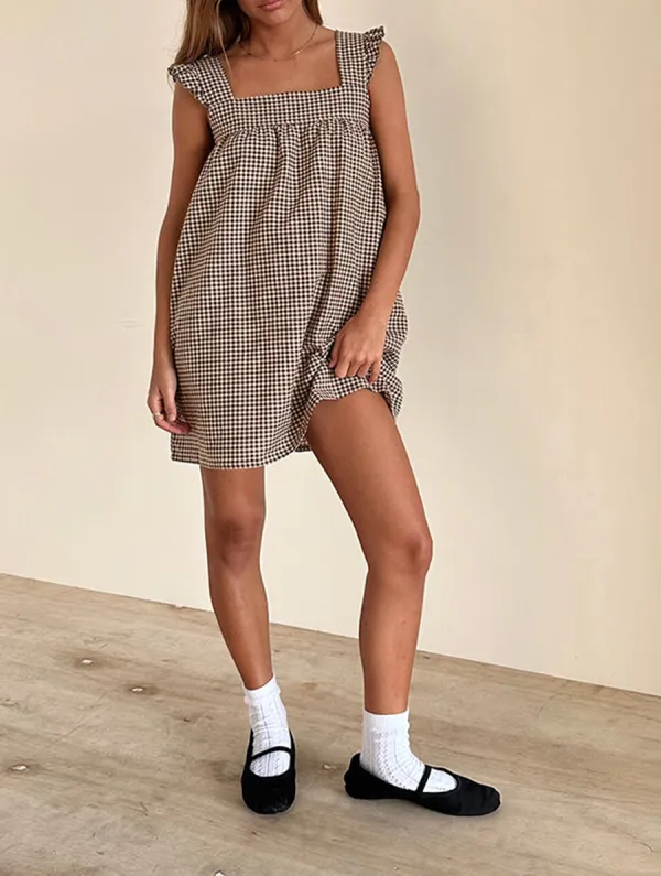 Sanaly Mini Dress In Mini Gingham Brown