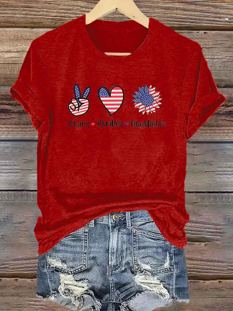 Woman'S Stars Stripes Equal Rights Crew Neck Short Sleeve T-Shirt