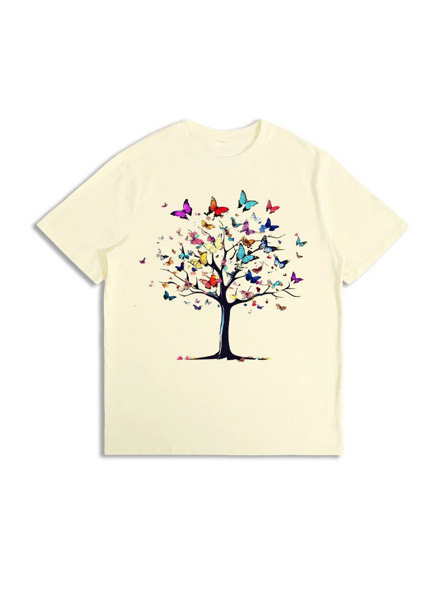 Colorful Butterfly Tree Printed Sports T-Shirt