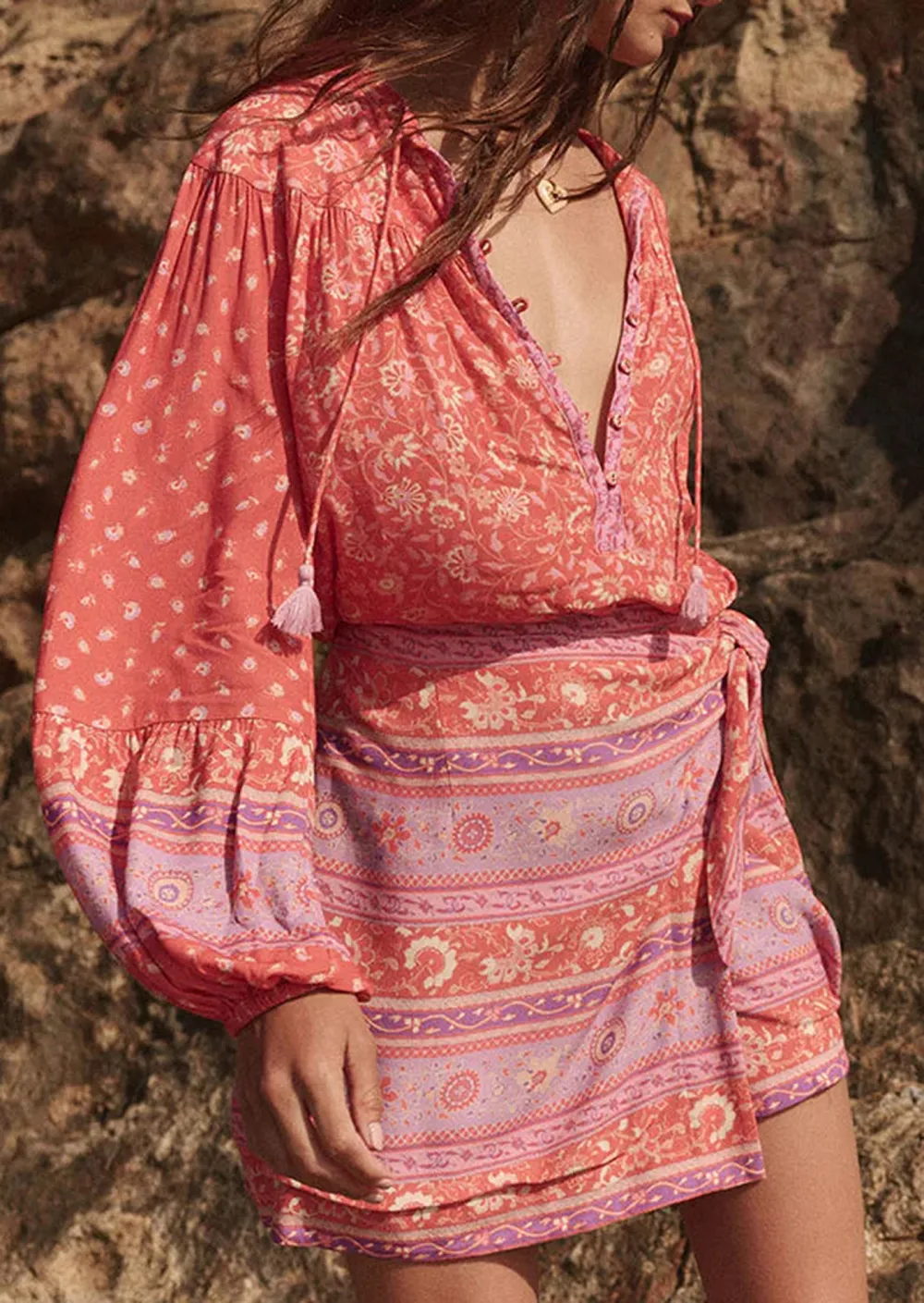 Pink Printed Wrap Blouse