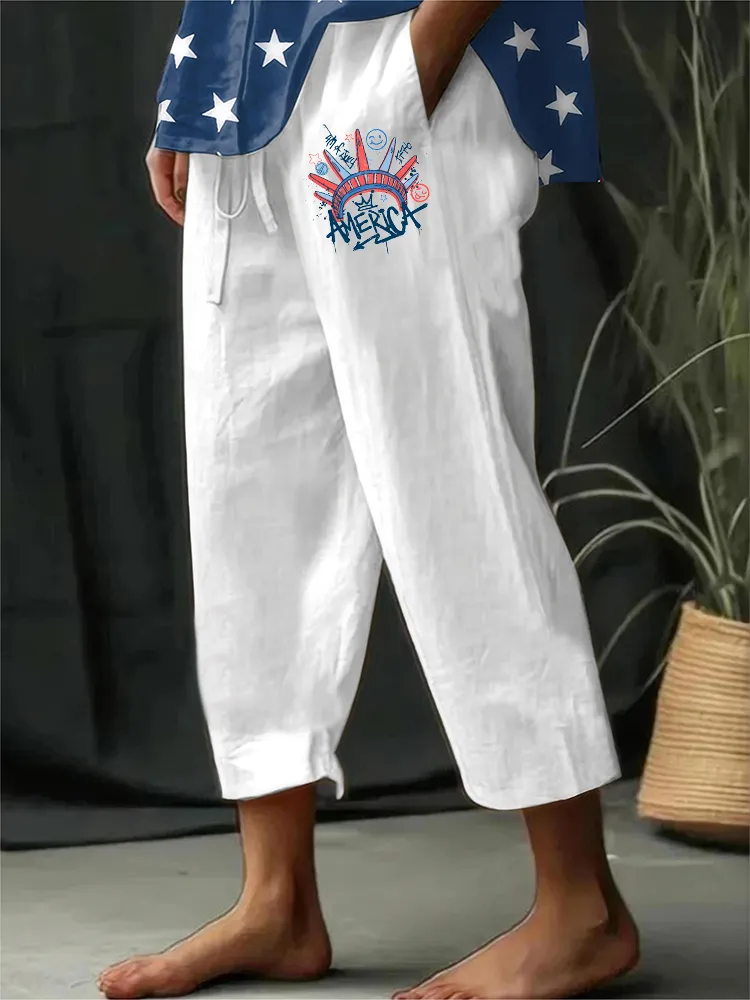 Women'S Casual Straight-Leg Pants America Print