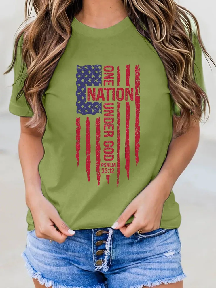 One Nation Under God Psalm 33:12 Print Round-Neck Short-Sleeved T-Shirt