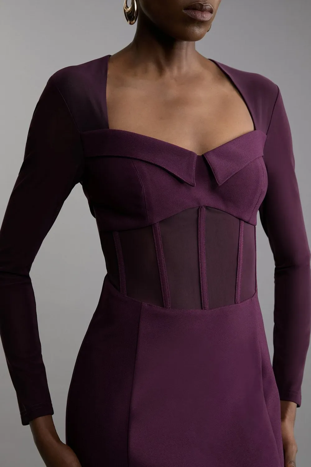 Scuba Crepe And Power Mesh Corset Detail Mini Dress