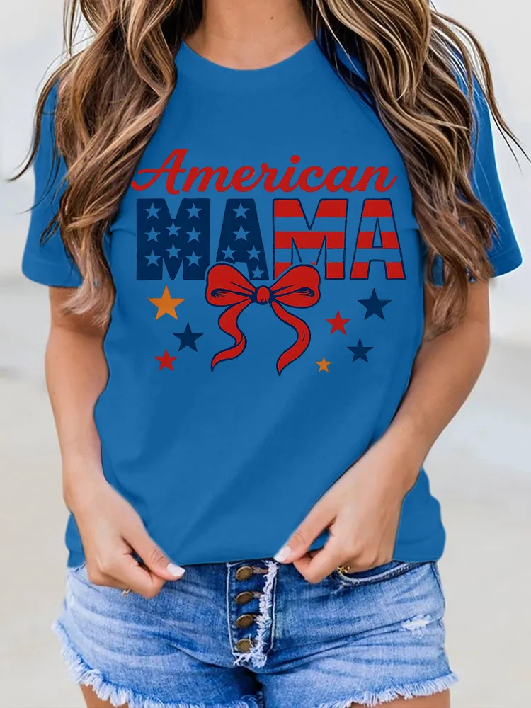 Woman'S American Mama Print Short-Sleeved T-Shirt