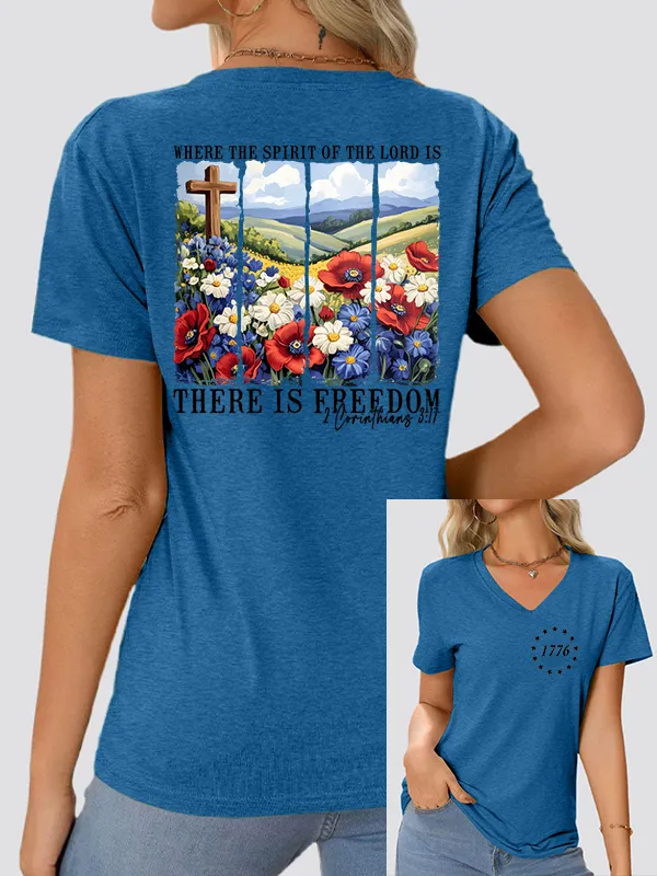 Woman'S Independence Day V-Neck And Short Sleeves T-shirt