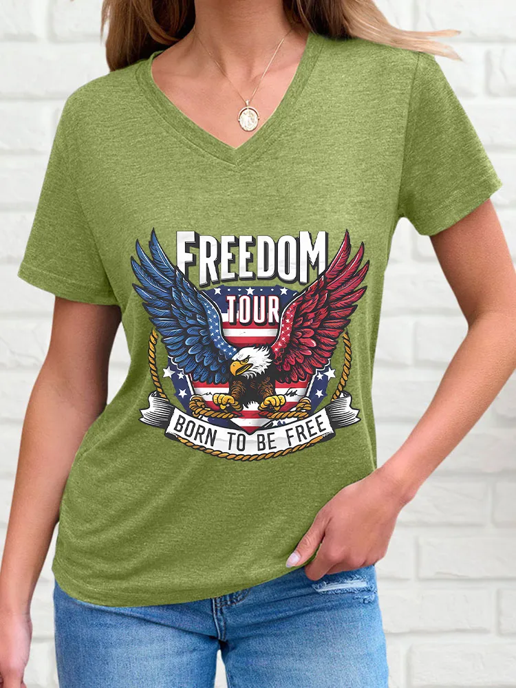 Woman'S Freedom Tour Born To Be Free V-Neck And Short Sleeves T-Shirt