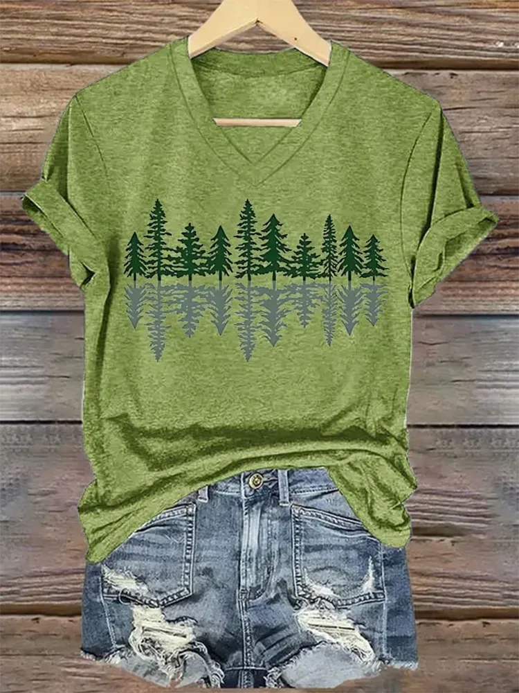 Women'S National Park Conservation Tree Shadow Print Short Sleeve T-Shirt