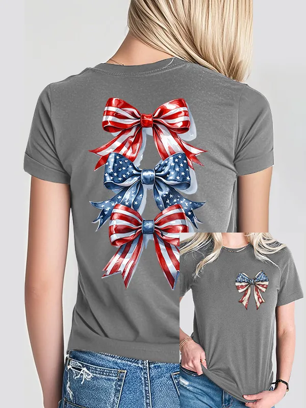 Woman'S Independence Day Bow Print Short-Sleeved T-Shirt