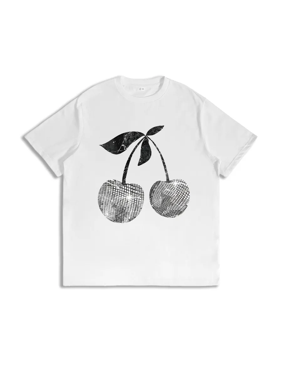Silver Sakura Print T-Shirt