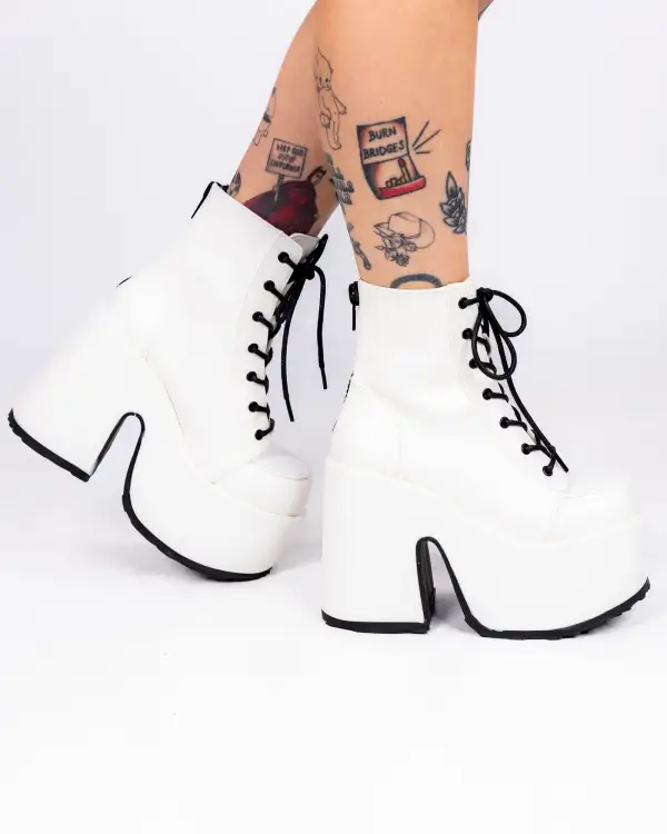 White Lace-Up Women's Platform Ankle Boots