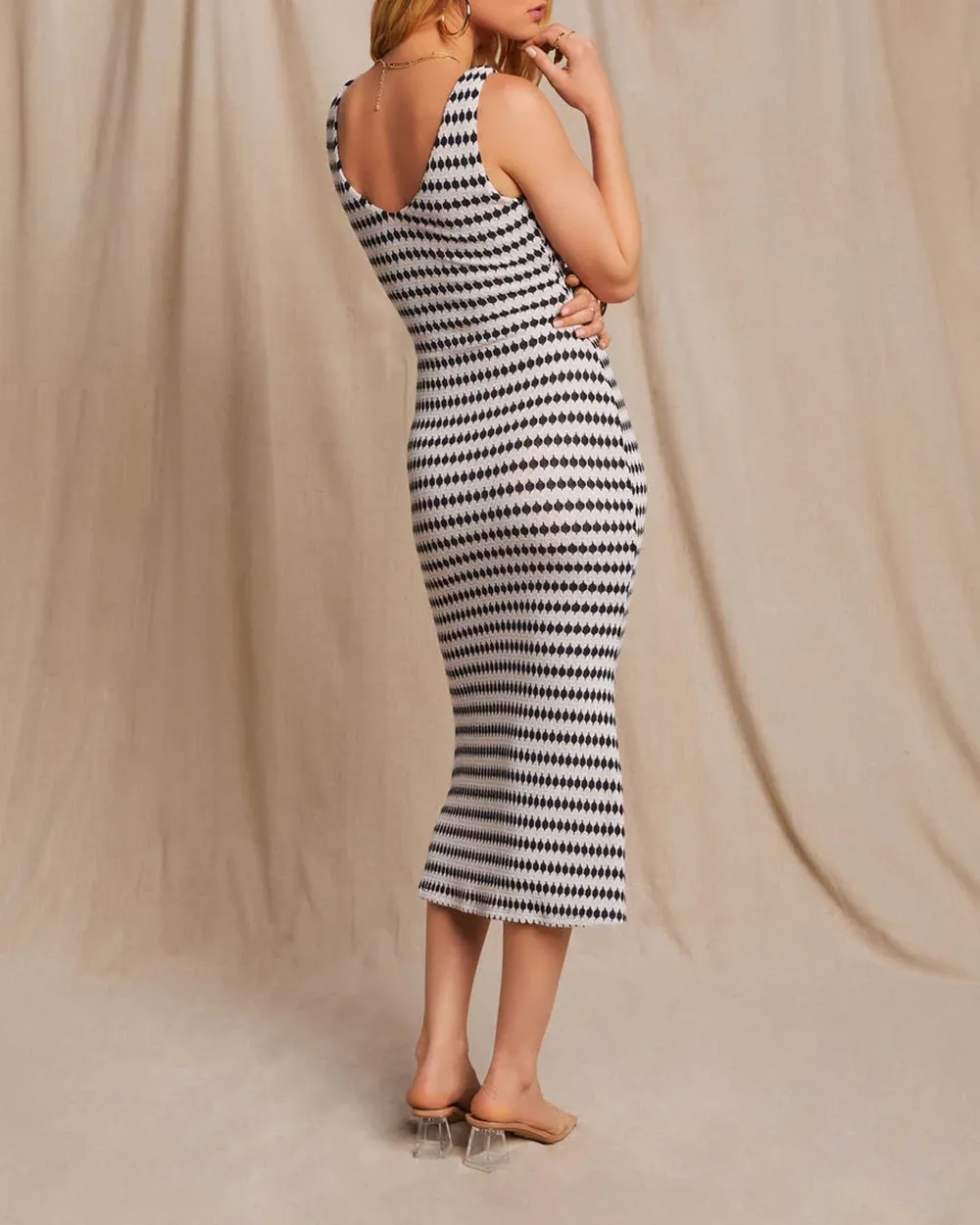 Crochet Geo Print Midi Dress