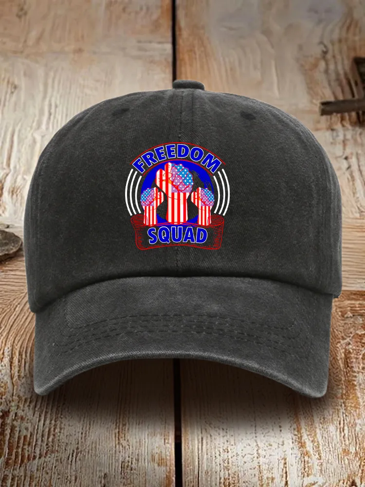 Freedom Squad Print Washed Baseball Cap