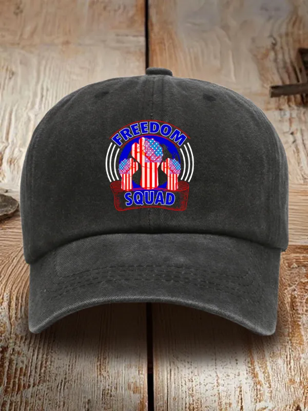 Freedom Squad Print Washed Baseball Cap