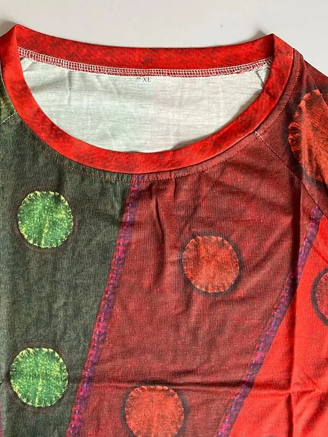 Women's T shirt Tee Burgundy Tee T shirt Dress Tunic Shirts Graphic Geometric Color Block Wine Red Blue Print Short Sleeve Casual Weekend Tunic Basic Boho Round Neck Regular Fit