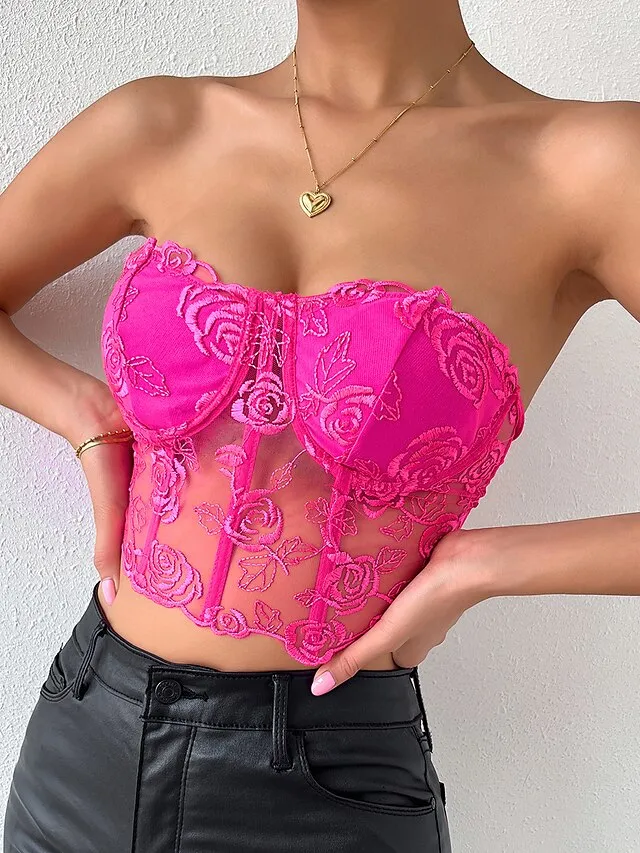 Corset Women's Corset Tops Prom Party & Evening Club Black White Red Sexy Underbust Corset Buckle Tummy Control Lace Summer Spring