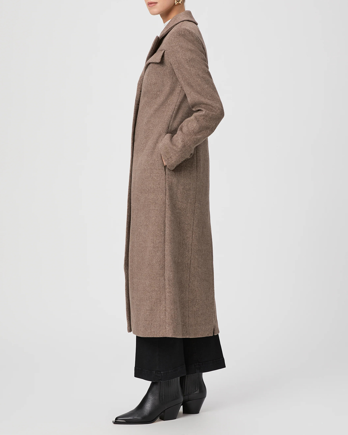 Rye Brown Long Length Wool Blend Coat