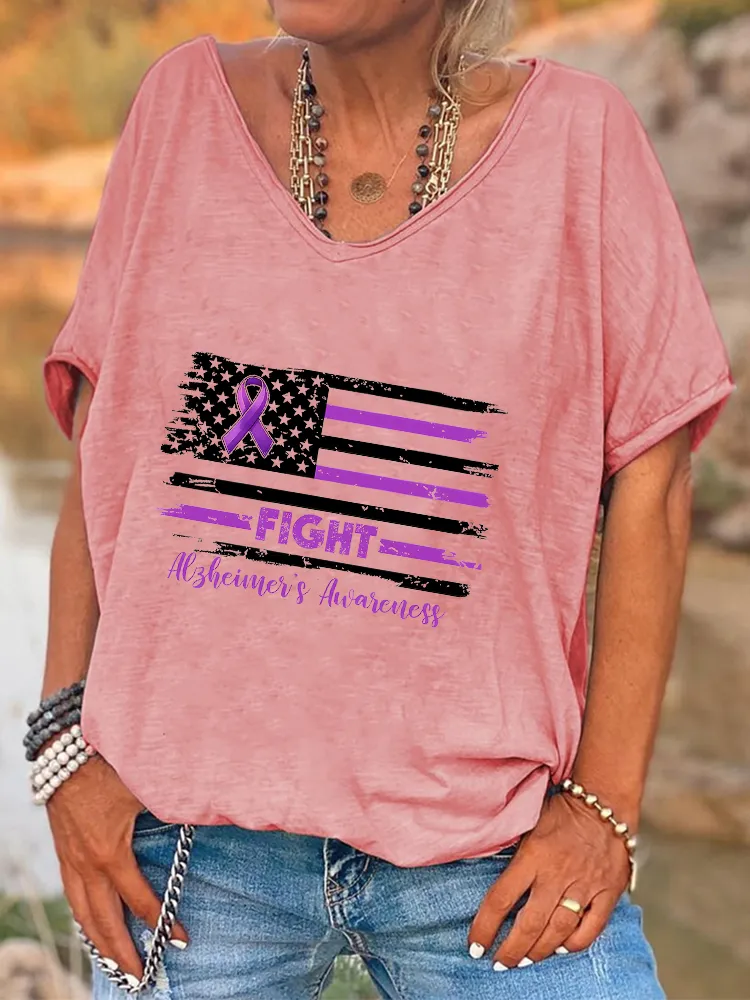Women'S Fight Alzheimer'S Awareness V-Neck Short-Sleeved T-Shirt