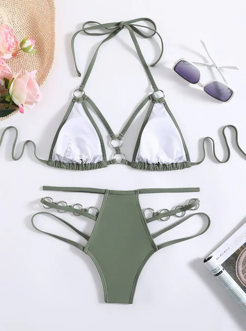 Halter Lace Up Green Triangle Bikini