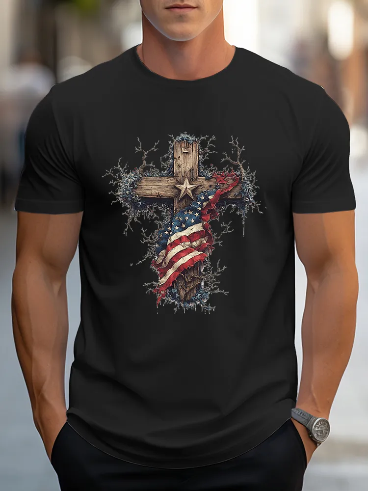 Man'S Independence Day and Faith Round-Neck Short-Sleeved T-Shirt