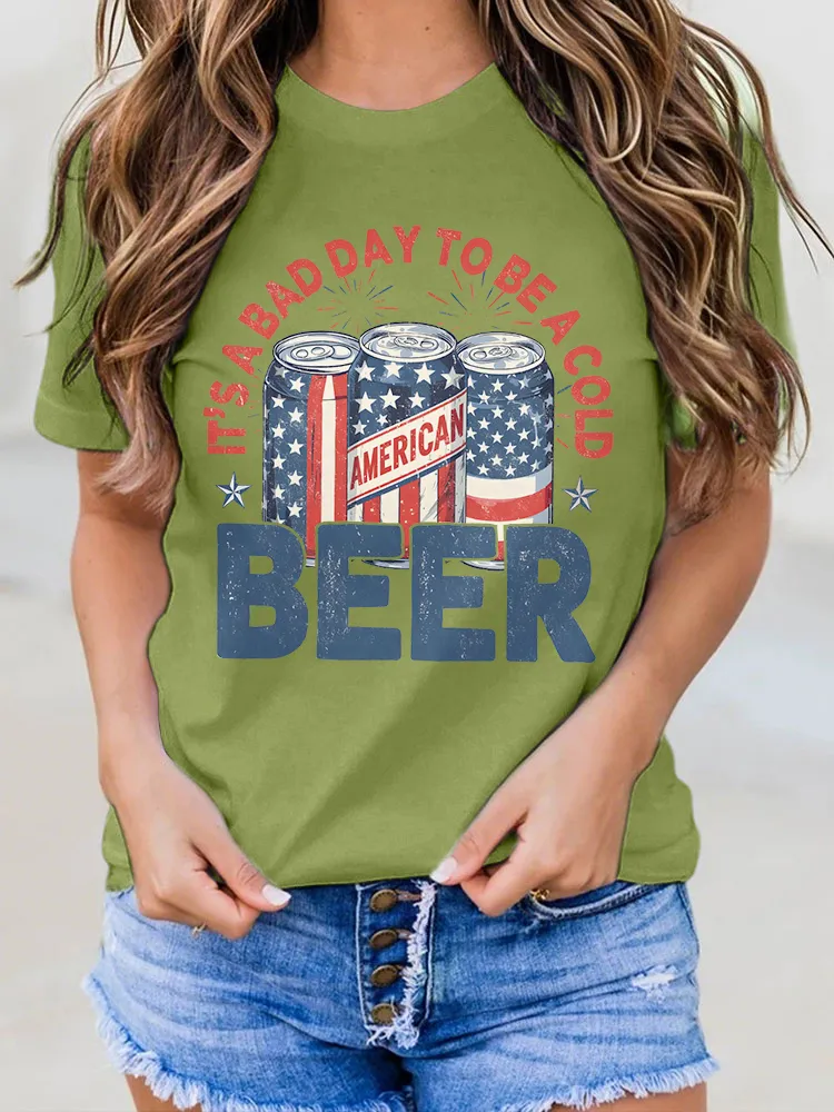 Woman'S It'S A Bad Day To Be A Cold Beer Round-Neck Short-Sleeved T-Shirt