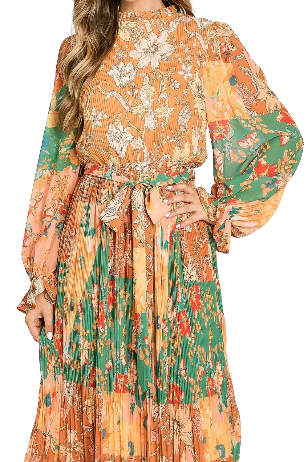 Multicolor Boho - Print Belted Midi Dress