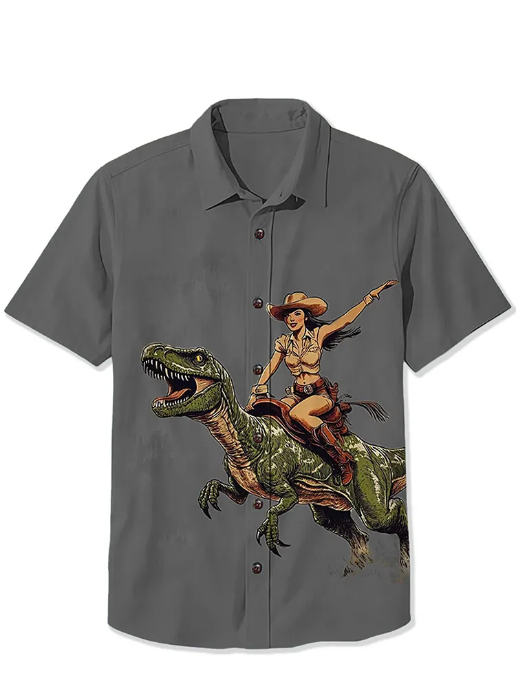 A Cowgirl Riding A Dinosaur Shirt