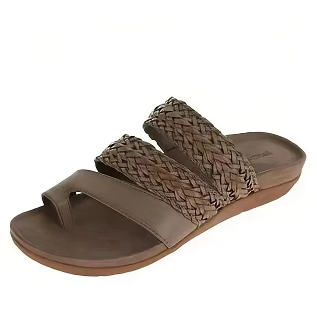 Women's Sandals Orthopedic Sandals Bunion Sandals Plus Size Braided Sandals Daily Beach Summer Flat Heel Peep Toe Vintage Casual Faux Leather Loafer Solid Color Light Brown Dark Brown Black