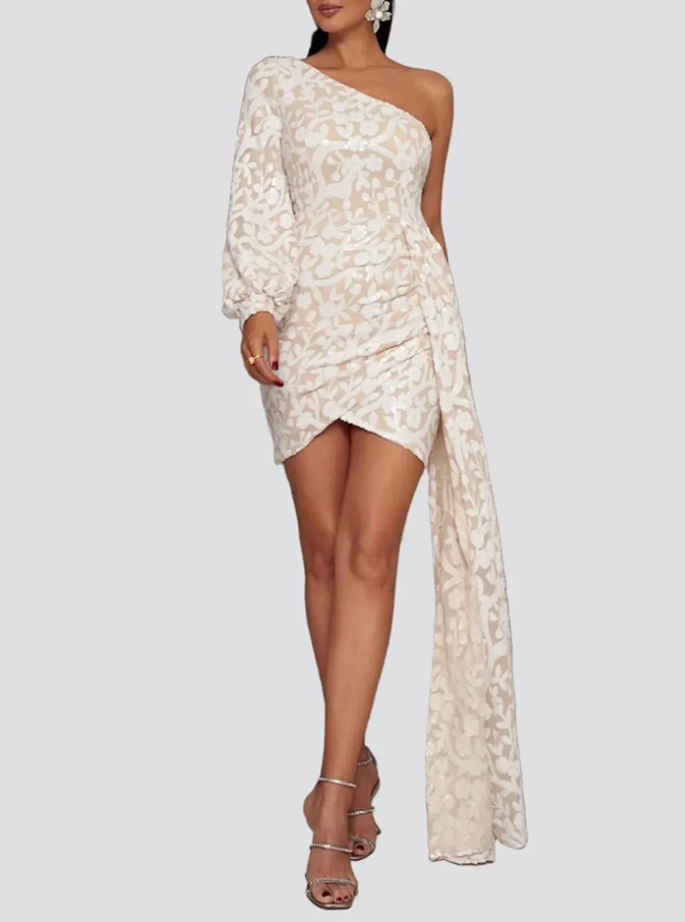 Floral One Shoulder Draped Mini Dress