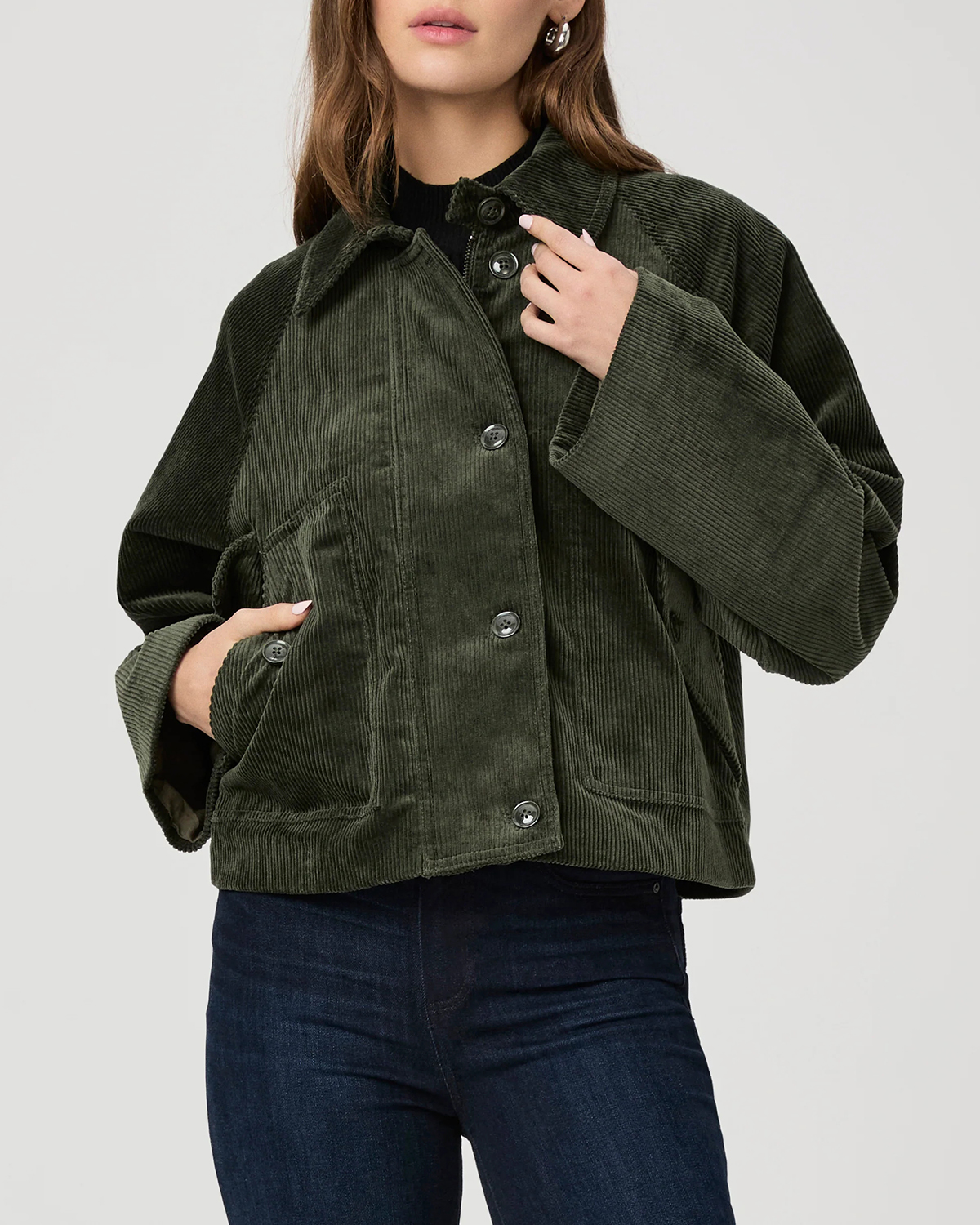 Dark Green Corduroy Boxy Fit Jacket