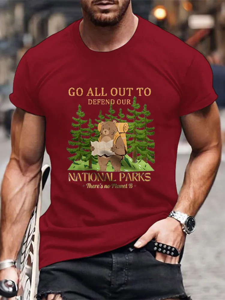 Men'S Round-Neck Short-Sleeved T-Shirt With Go All Out To Defend Our National Parks Prints
