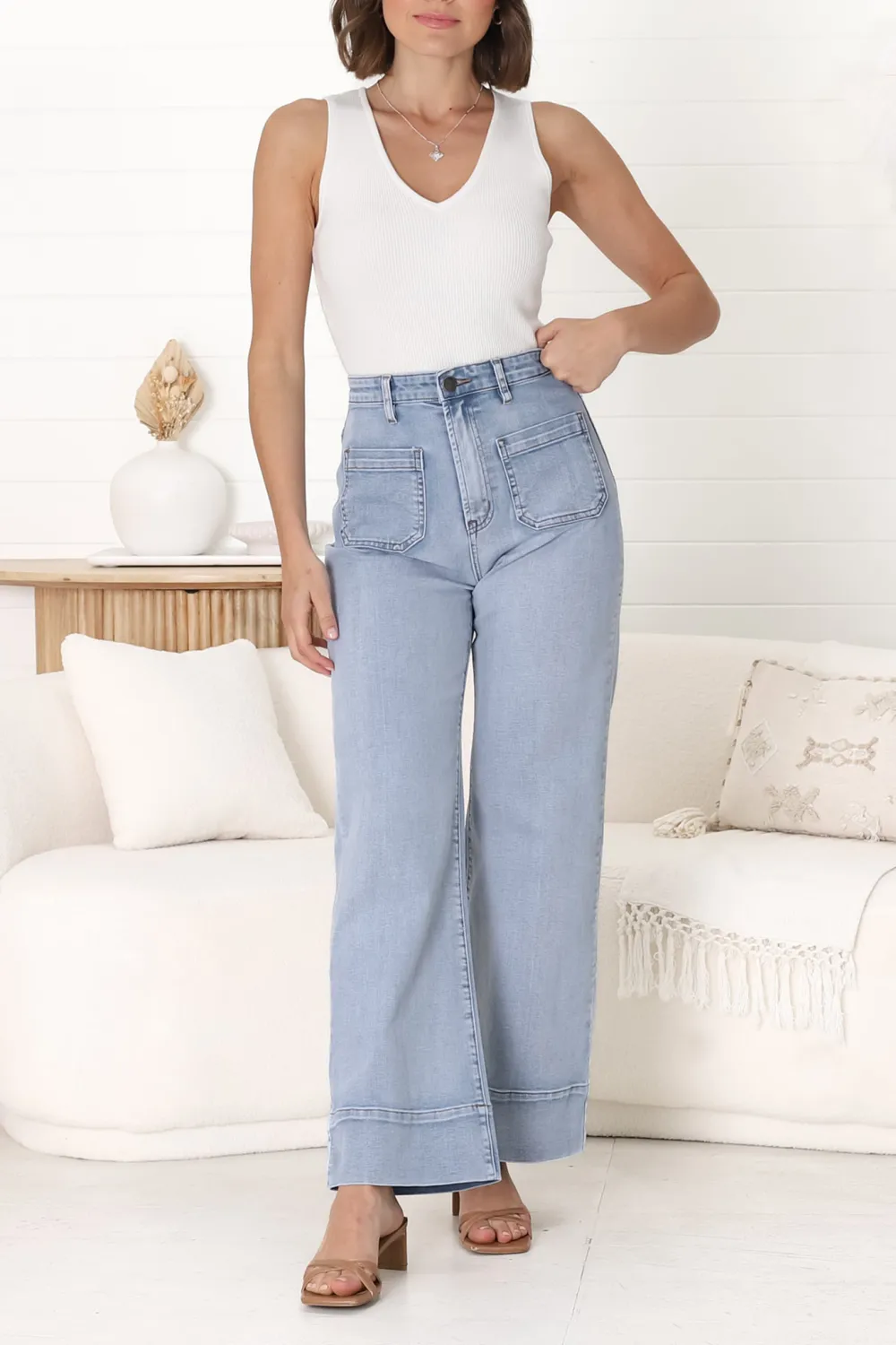 Light Blue High Waisted Wide Leg Jeans