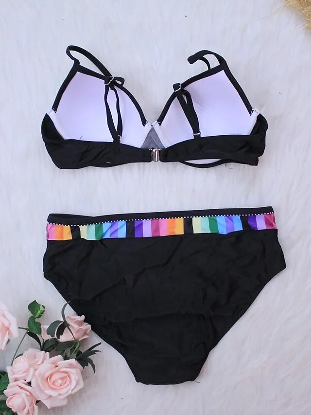 Women's Swimwear Bikini 2 Piece Plus Size Swimsuit 2 Piece Push Up Sexy High Waisted for Big Busts Color Block Black Wine Blue Green Bathing Suits New Beach Wear Chic & Modern