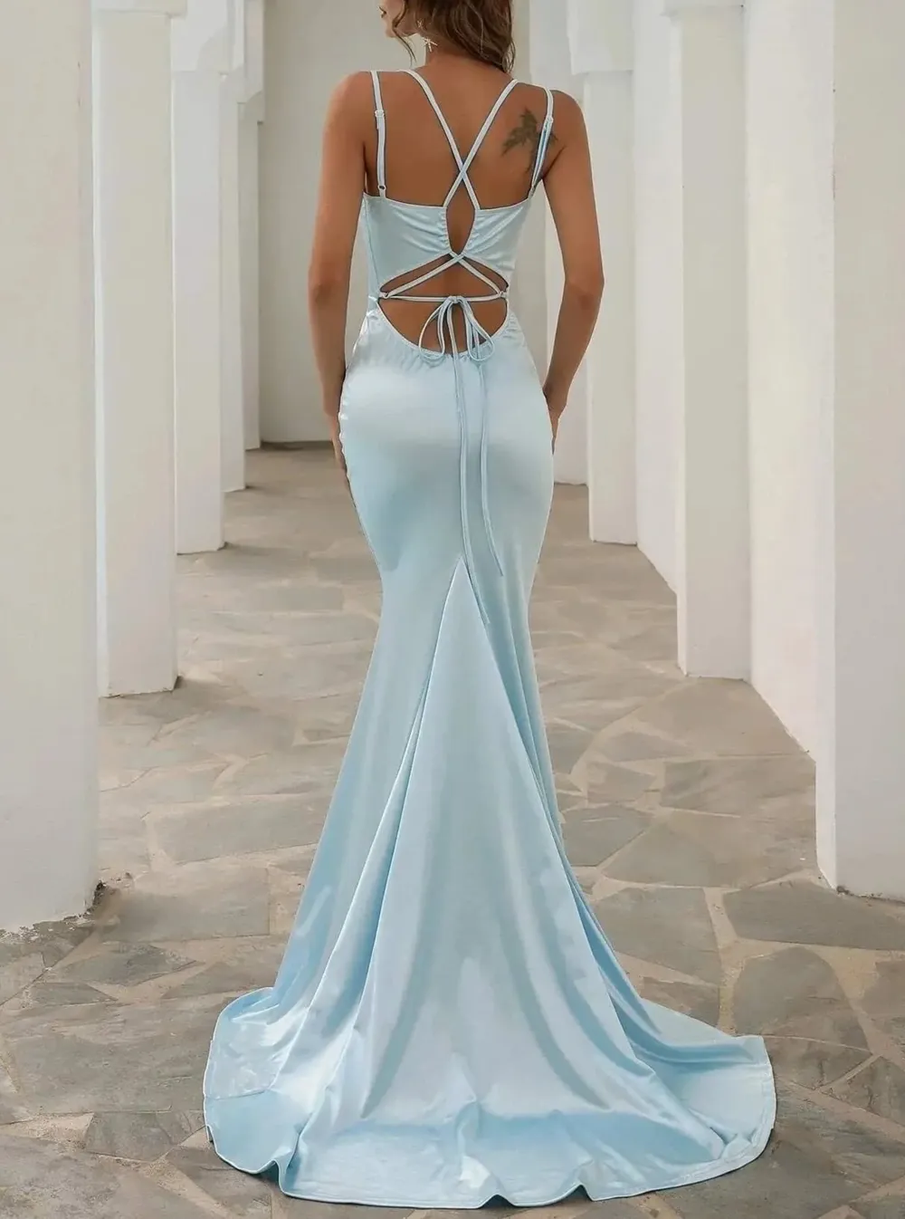 Lace Up Mermaid Satin Dress