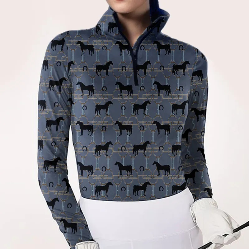 Women's Riding Style Horse Print Long Sleeve Casual Shirt