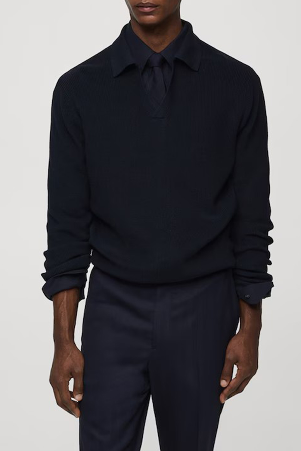 Ribbed Knit Polo Shirt