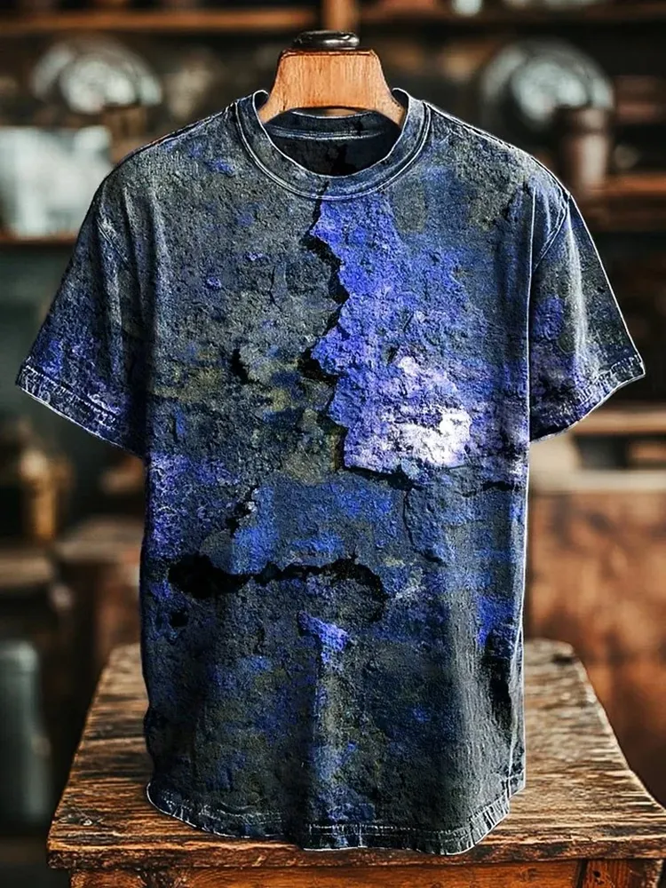 Unisex Retro Aged Rust Printed Casual Loose Short Sleeve T-Shirt