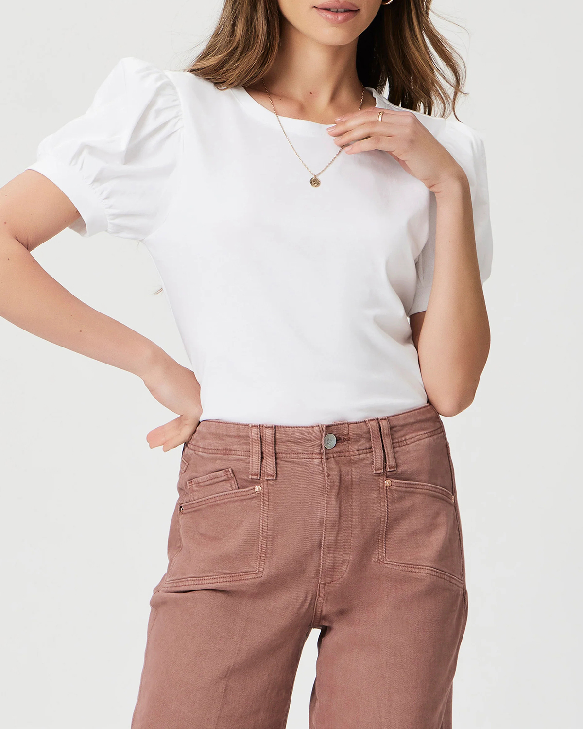 White Puff Sleeve Short Sleeve Top