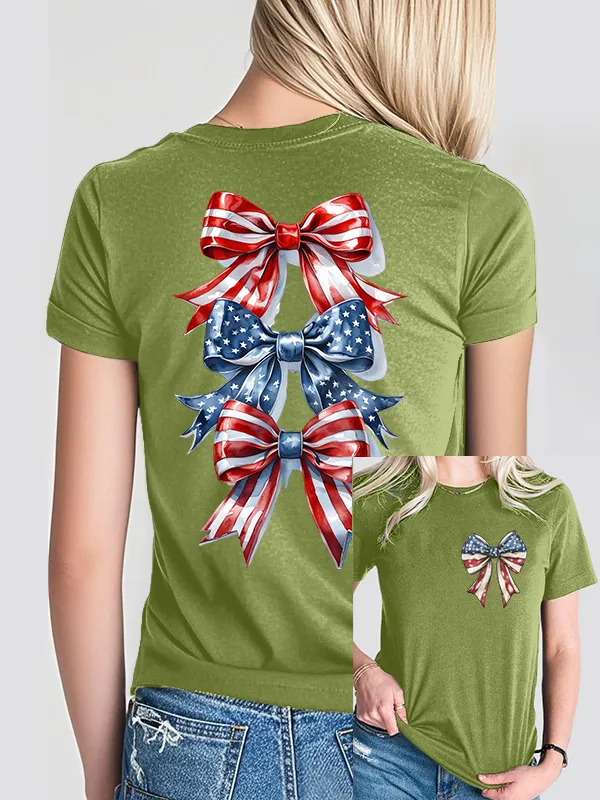 Woman'S Independence Day Bow Print Short-Sleeved T-Shirt