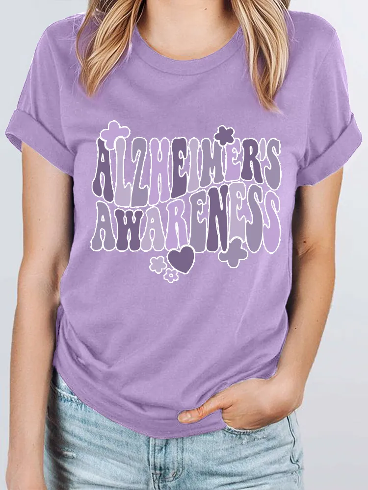 Women'S Alzheimer'S Awareness Round-Neck Short-Sleeved T-Shirt