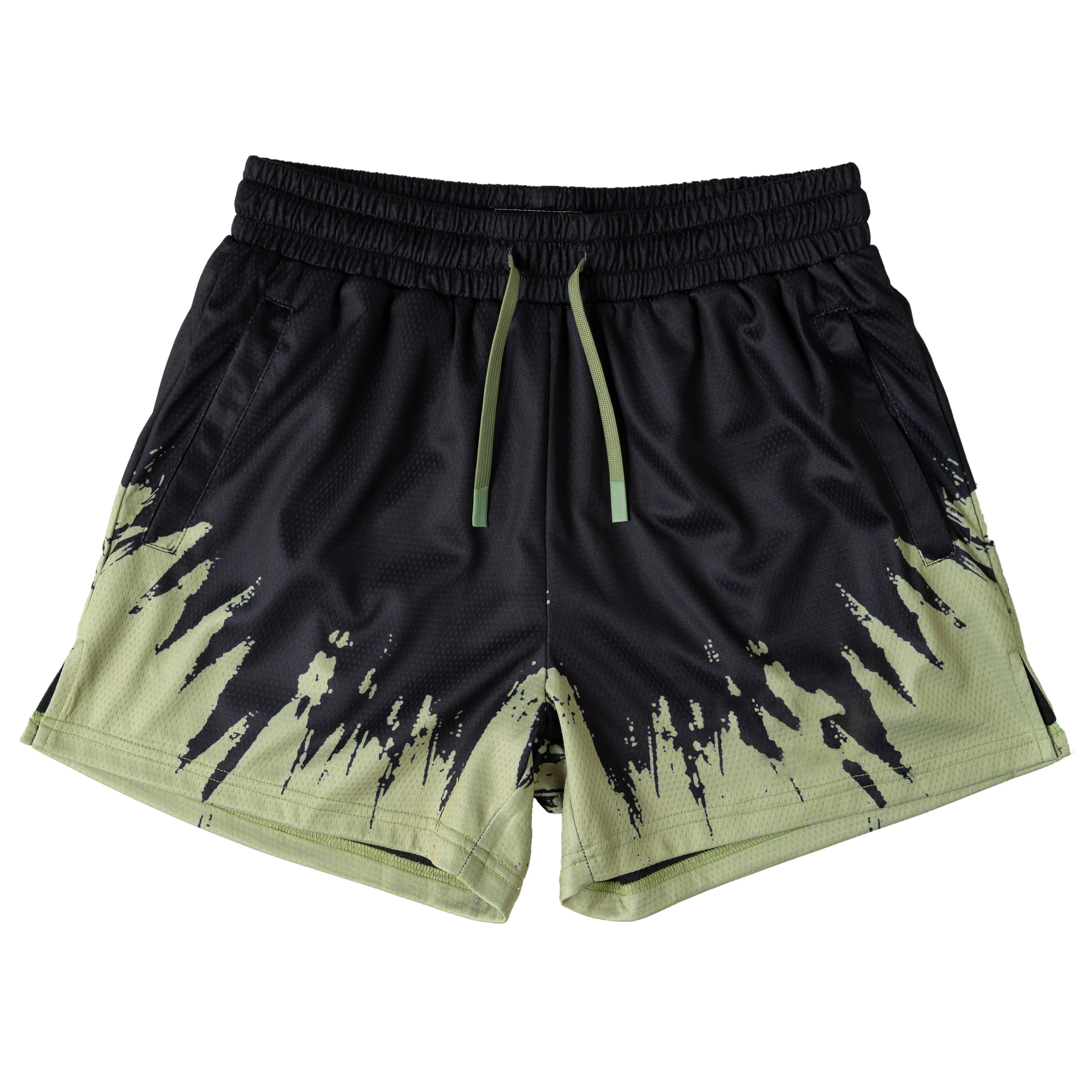 MUAY THAI SHORTS (MID THIGH CUT) SHATTER - BLACK / OLIVE