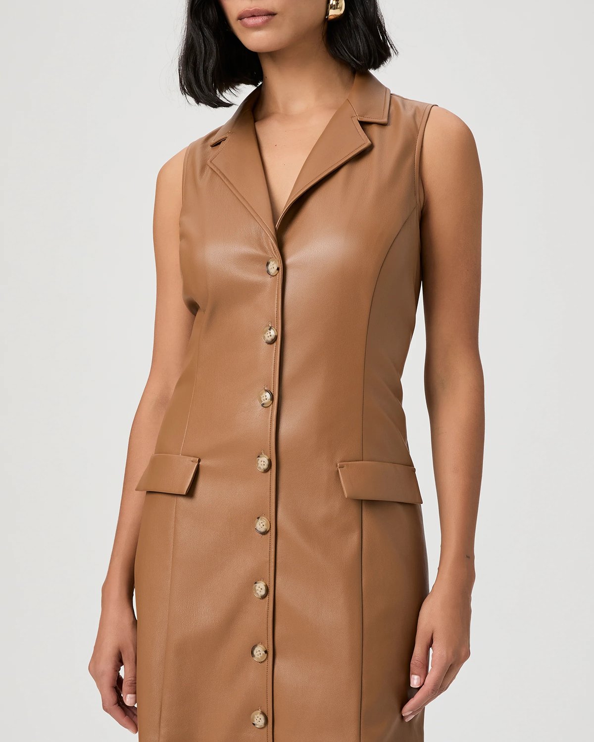 Tan Faux Leather Sleeveless Mini Dress