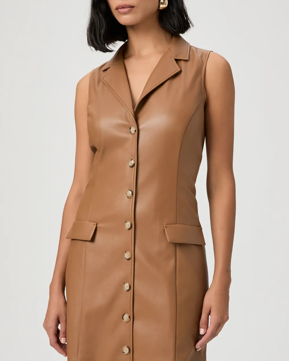 Tan Faux Leather Sleeveless Mini Dress