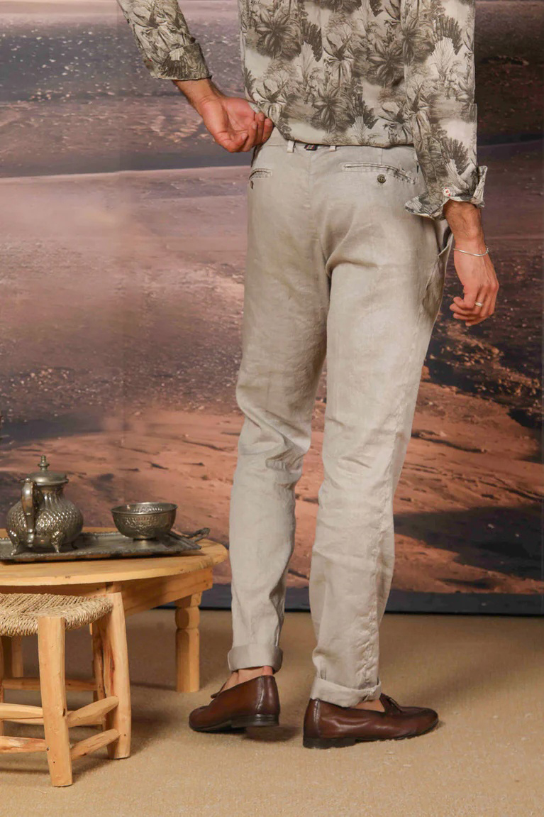 Men's Beige Cotton Casual Twill Regular Fit Trousers