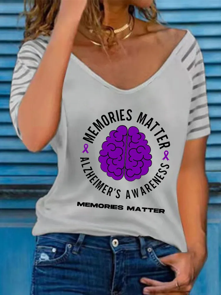 Women'S Alzheimer'S Awareness V-Neck Short-Sleeved T-Shirt