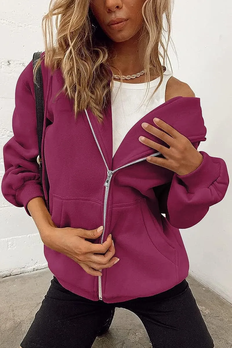 Women's Cute Hoodies Teen Girl Fall Jacket Oversized Sweatshirts Casual Drawstring Zip Up Y2K Hoodie with Pocket