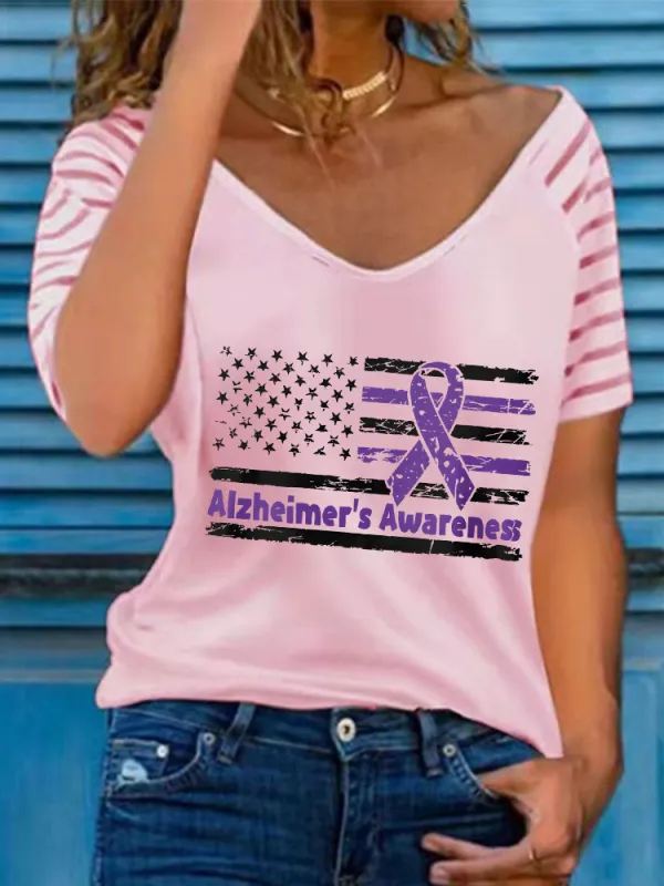 Women'S Alzheimer'S Awareness V-Neck Short-Sleeved T-Shirt