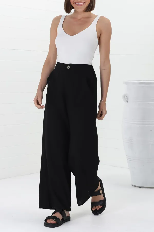 Black High Waist Wide Leg Casual Pants