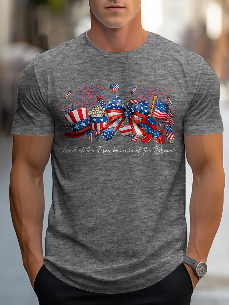 Man'S Land Of The Free Because Of The Brave Round-Neck Short-Sleeved T-Shirt