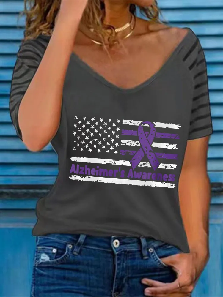 Women'S Alzheimer'S Awareness V-Neck Short-Sleeved T-Shirt